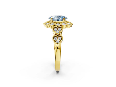 Yellow gold Fancy Blue Oval Cut Brilliant Milgrain Pave Heart Band Solitaire Ring_2