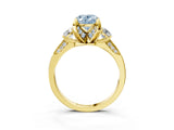 Yellow gold Fancy Blue Oval Cut Brilliant Three-Stone Diamond Ring with Pavé Band and Four-Prong Setting_6