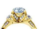 Yellow gold Fancy Blue Oval Cut Brilliant Three-Stone Diamond Ring with Pavé Band and Four-Prong Setting_7