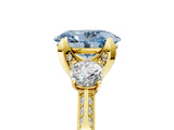 Yellow gold Fancy Blue Oval Cut Brilliant Three-Stone Diamond Ring with Pavé Band and Four-Prong Setting_8