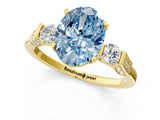 Yellow gold Fancy Blue Oval Cut Brilliant Three-Stone Pave Band with Four-Prong Setting_7