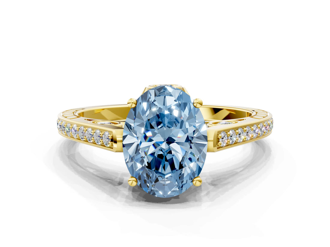 Yellow gold Fancy Blue Oval  Cut Cathedral Pave Diamond Engagement Ring with Six-Prong Setting_33
