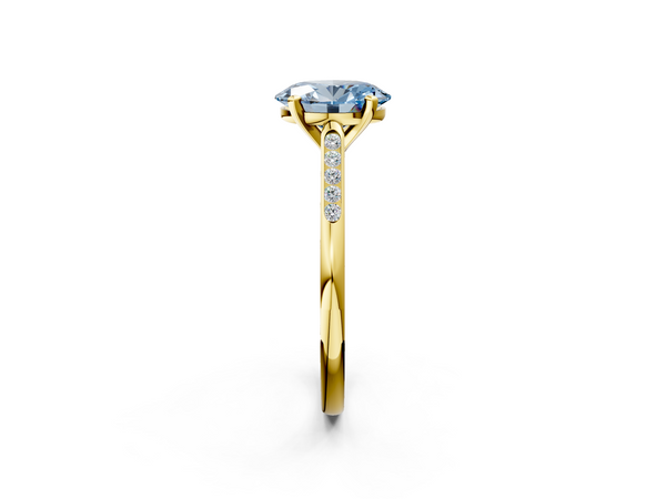 Yellow gold Fancy Blue Oval  Cut Channel Set Solitaire Engagement Ring with Four-Prong Setting