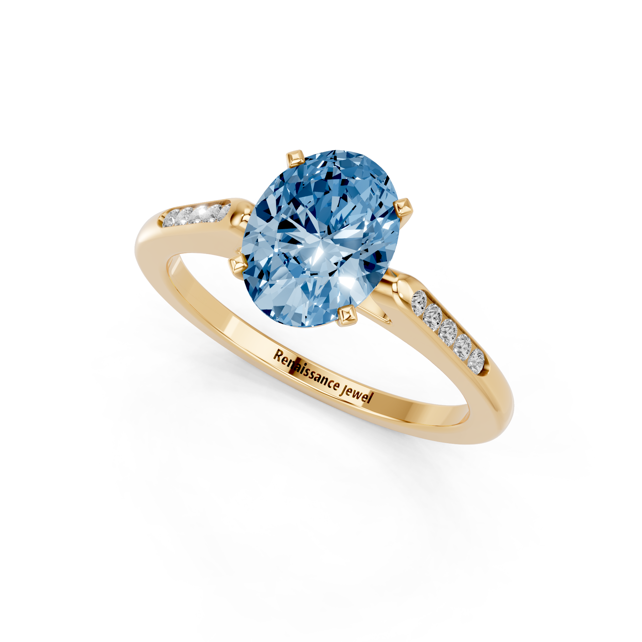 Yellow gold Fancy Blue Oval  Cut Channel Set Solitaire Engagement Ring with Four-Prong Setting_69