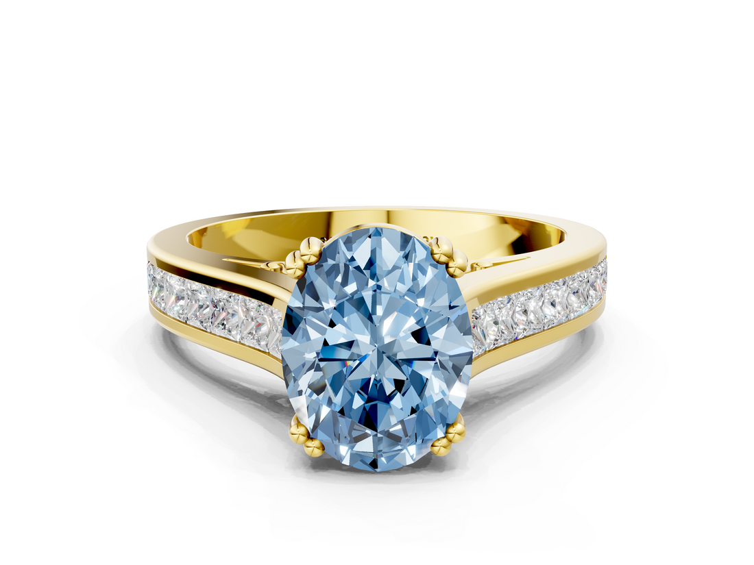 Yellow gold Fancy Blue Oval  Cut Channel Set Solitaire Engagement Ring with Prong Setting_20