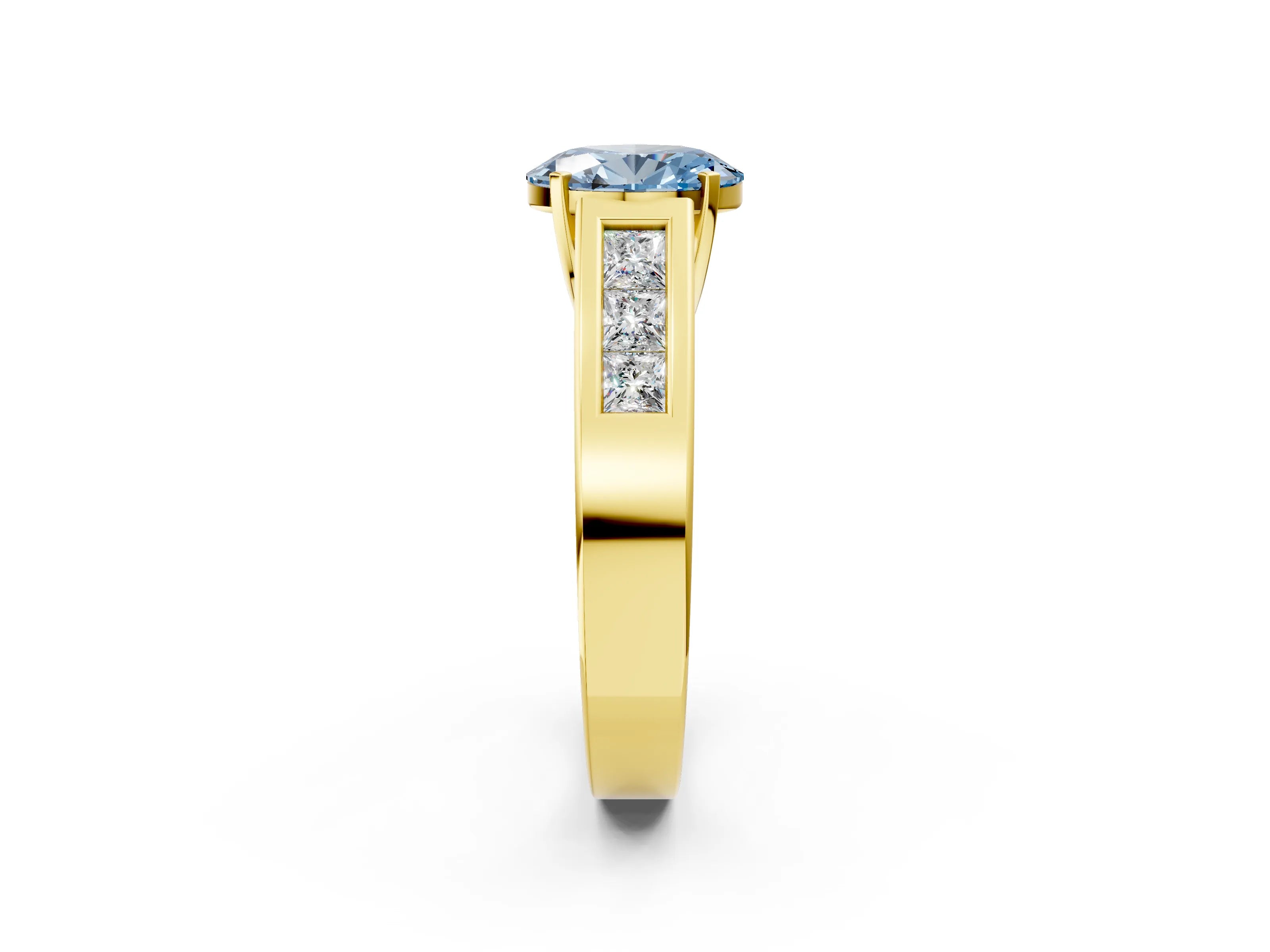 Yellow gold Fancy Blue Oval Cut Cut Channel Set Solitaire Ring with Four-Prong Setting_2
