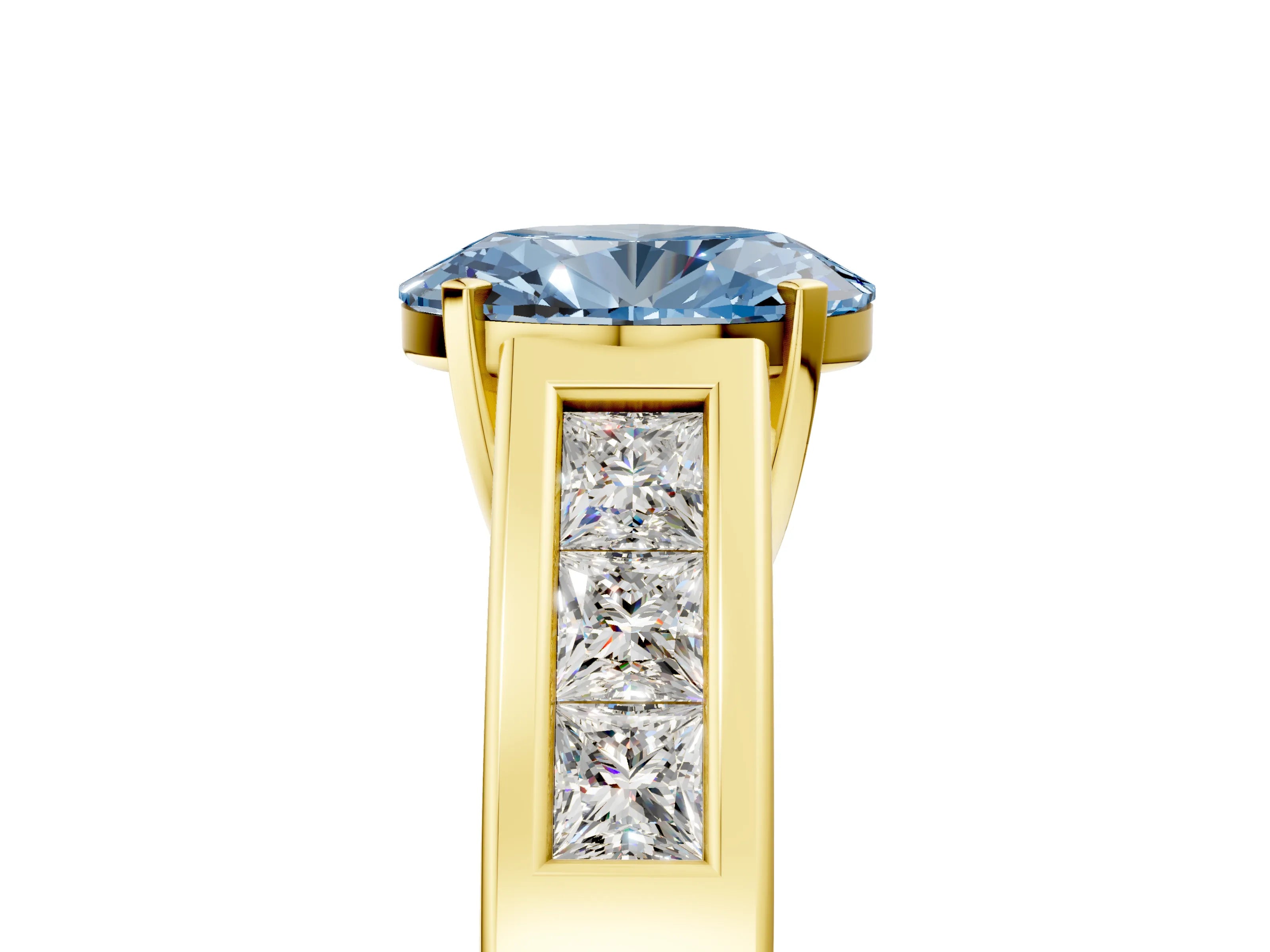 Yellow gold Fancy Blue Oval Cut Cut Channel Set Solitaire Ring with Four-Prong Setting_5