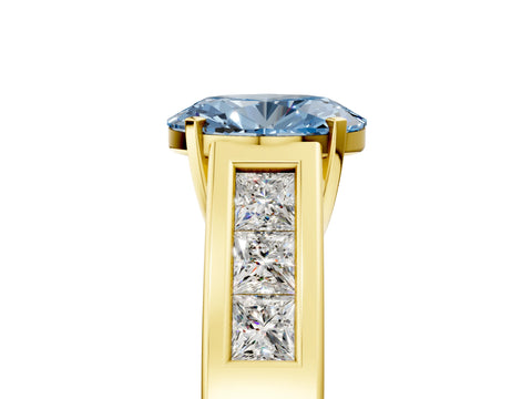 Yellow gold Fancy Blue Oval Cut Cut Channel Set Solitaire Ring with Four-Prong Setting_5