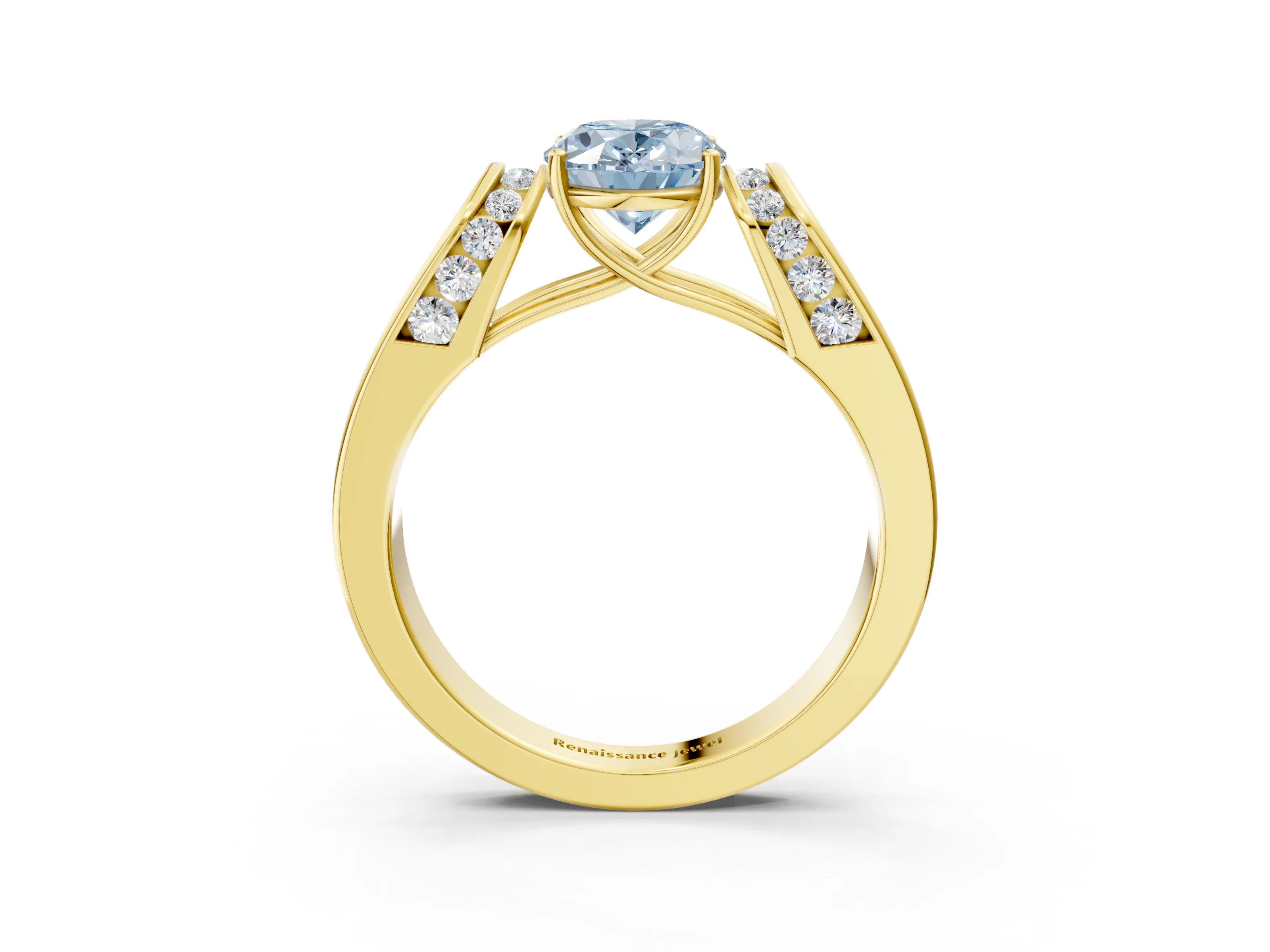 Yellow gold Fancy Blue Oval Cut Cut Diamond Channel Set Solitaire Ring with Four-Prong Setting_3