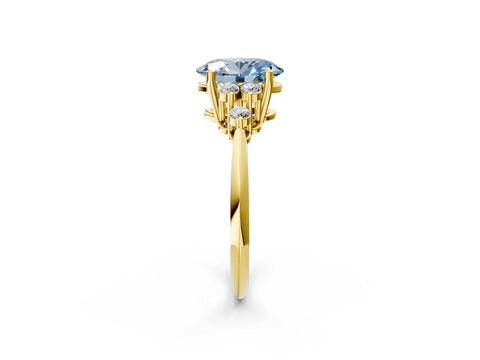 Yellow gold Fancy Blue Oval Cut Cut Diamond Cluster Ring with Solitaire Band and Four-Prong Setting_2