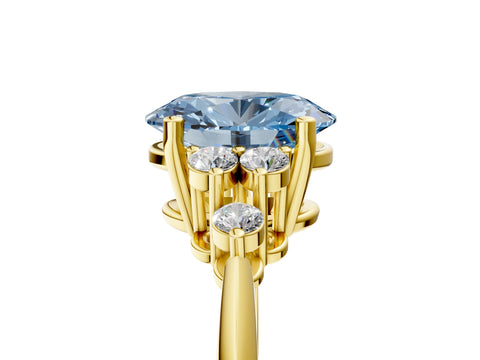 Yellow gold Fancy Blue Oval Cut Cut Diamond Cluster Ring with Solitaire Band and Four-Prong Setting_5