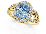 Yellow gold Fancy Blue Oval Cut Cut Diamond Halo Engagement Ring with Open Split Pavé Band_1