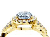 Yellow gold Fancy Blue Oval Cut Cut Diamond Halo Engagement Ring with Open Split Pavé Band_4