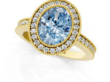 Yellow gold Fancy Blue Oval Cut-Cut Diamond Halo Engagement Ring with Pave Band and Prong Setting_1