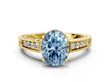 Yellow gold Fancy Blue Oval Cut Cut Diamond Milgrain Pave Band Four-Prong Setting Ring_3