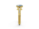 Yellow gold Fancy Blue Oval Cut Cut Diamond Milgrain Pave Band Four-Prong Setting Ring_5