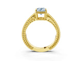 Yellow gold Fancy Blue Oval Cut Cut Diamond Milgrain Pave Band Four-Prong Setting Ring_6
