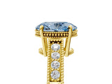 Yellow gold Fancy Blue Oval Cut Cut Diamond Milgrain Pave Band Four-Prong Setting Ring_8