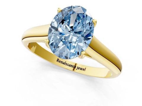Yellow gold Fancy Blue Oval Cut Cut Diamond Solitaire Engagement Ring with Tapered Plain Band and Four-Prong Setting_1