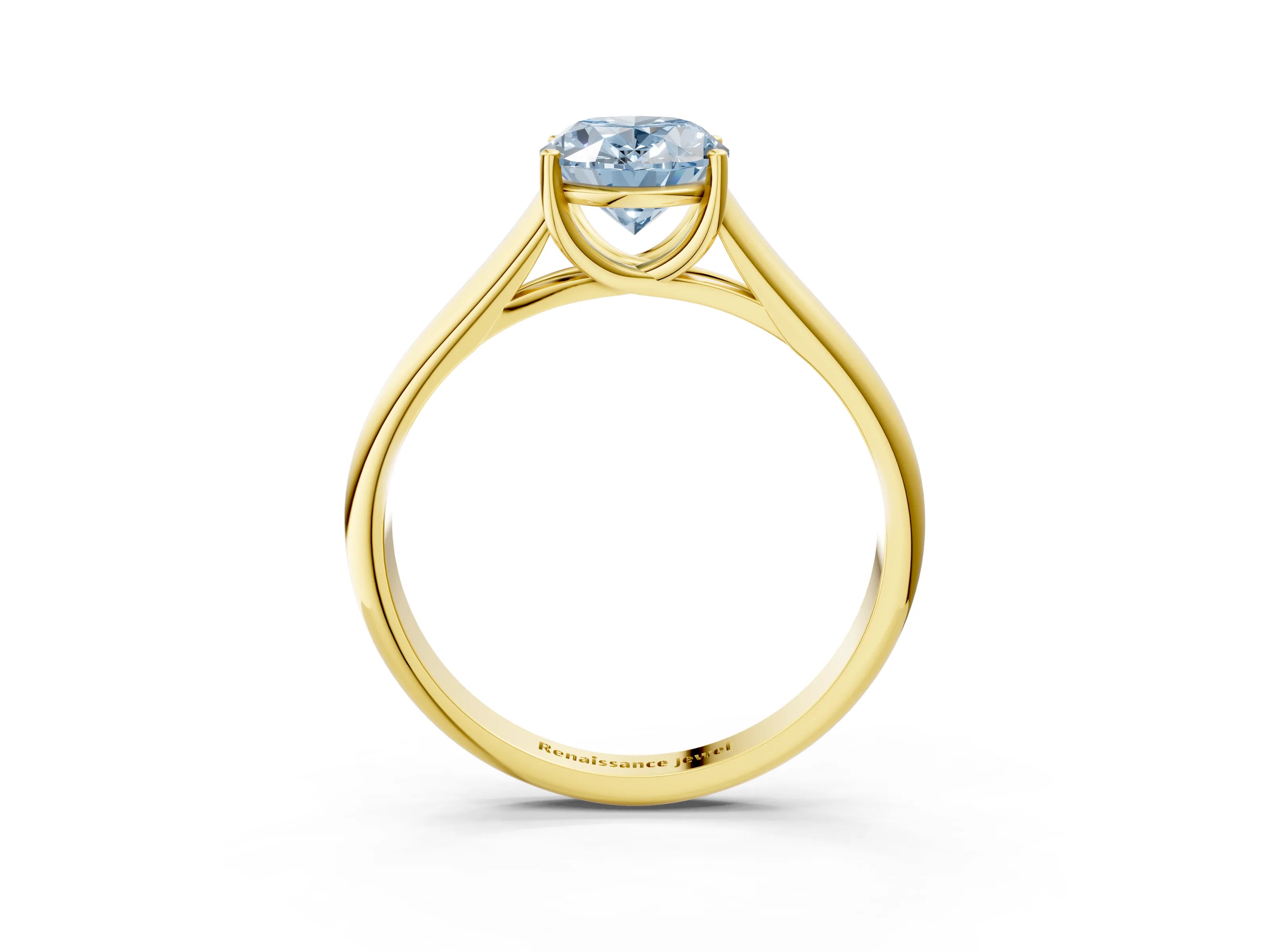 Yellow gold Fancy Blue Oval Cut Cut Diamond Solitaire Engagement Ring with Tapered Plain Band and Four-Prong Setting_3