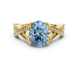 Yellow gold Fancy Blue Oval Cut Cut Diamond Twisted Band with Milgrain Pave Setting and Four-Prong Setting