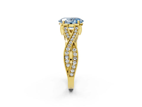 Yellow gold Fancy Blue Oval Cut Cut Diamond Twisted Band with Milgrain Pave Setting and Four-Prong Setting_2