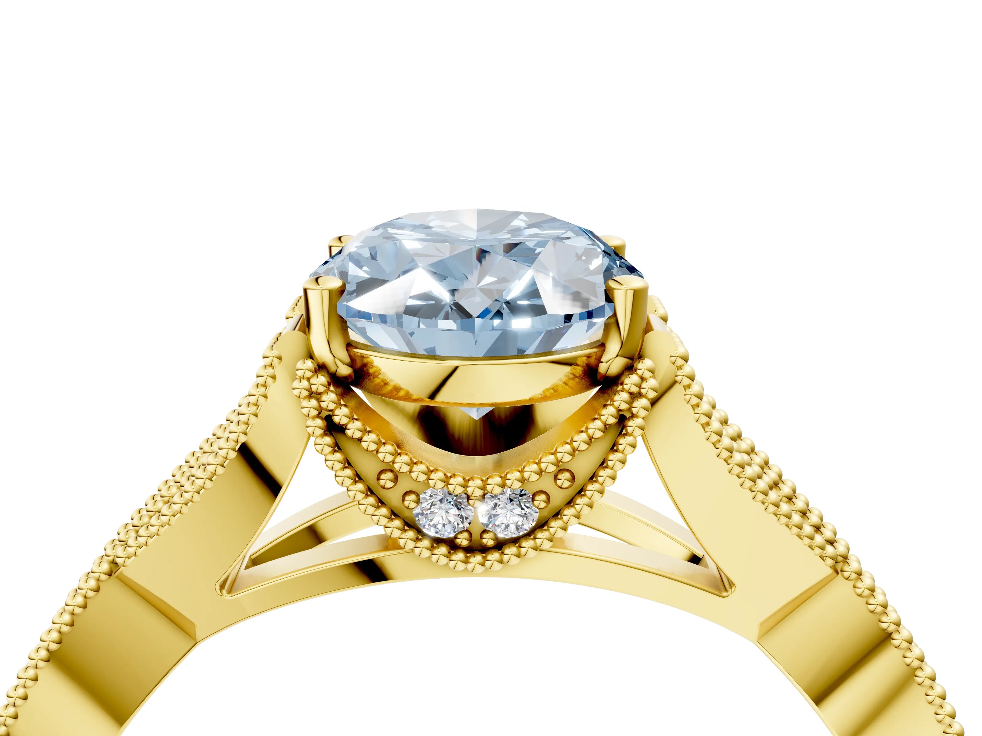 Yellow gold Fancy Blue Oval Cut Cut Diamond Twisted Band with Milgrain Pave Setting and Four-Prong Setting_4