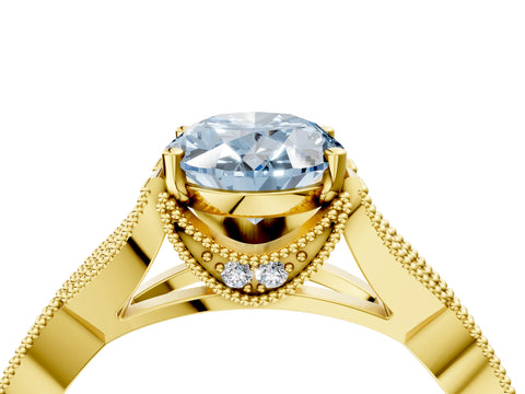 Yellow gold Fancy Blue Oval Cut Cut Diamond Twisted Band with Milgrain Pave Setting and Four-Prong Setting_4