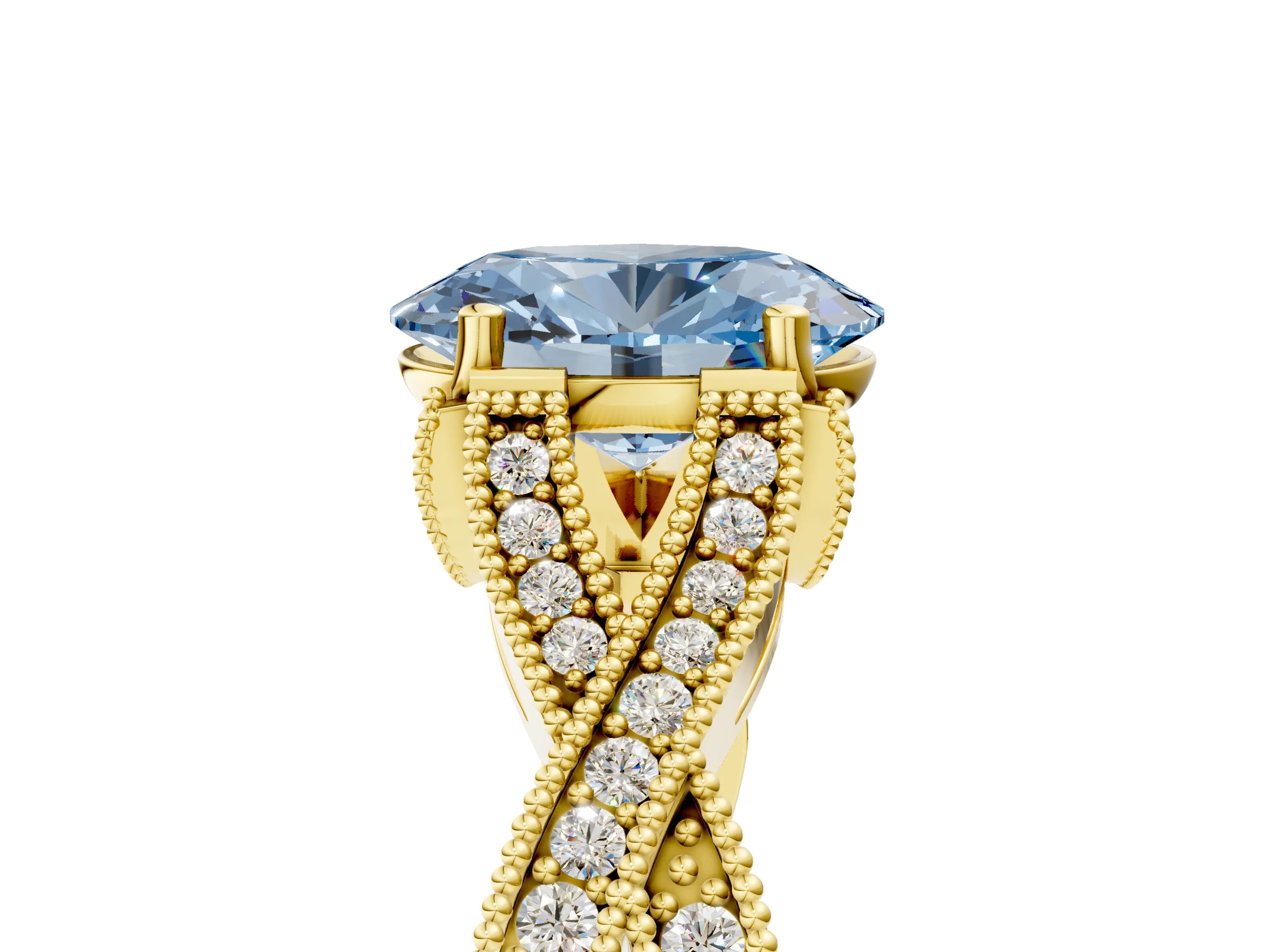 Yellow gold Fancy Blue Oval Cut Cut Diamond Twisted Band with Milgrain Pave Setting and Four-Prong Setting_5