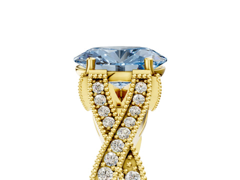 Yellow gold Fancy Blue Oval Cut Cut Diamond Twisted Band with Milgrain Pave Setting and Four-Prong Setting_5