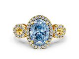 Yellow gold Fancy Blue Oval Cut Cut Halo Diamond Infinity Band with Four-Prong Setting