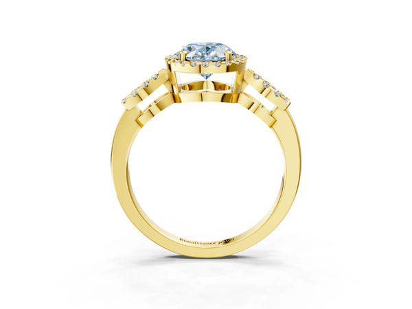 Yellow Gold Oval Pave Infinity Halo Engagement Ring Setting for Fancy Blue Center