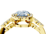 Yellow gold Fancy Blue Oval Cut Cut Halo Diamond Infinity Band with Four-Prong Setting_4