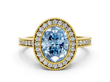 Yellow gold Fancy Blue Oval Cut Cut Halo Pavé Diamond Ring