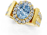 Yellow gold Fancy Blue Oval Cut Cut Halo Split Shank Prong Set Ring_1