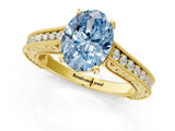 Yellow gold Fancy Blue Oval Cut Cut Pave Band Milgrain Solitaire Ring_1