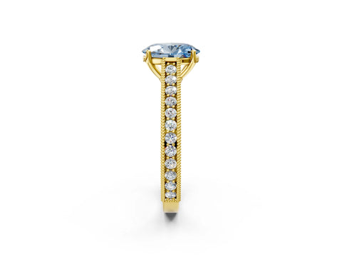 Yellow gold Fancy Blue Oval Cut Cut Pave Band Milgrain Solitaire Ring_2