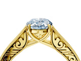 Yellow gold Fancy Blue Oval Cut Cut Pave Band Milgrain Solitaire Ring_4