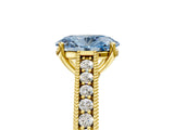 Yellow gold Fancy Blue Oval Cut Cut Pave Band Milgrain Solitaire Ring_5