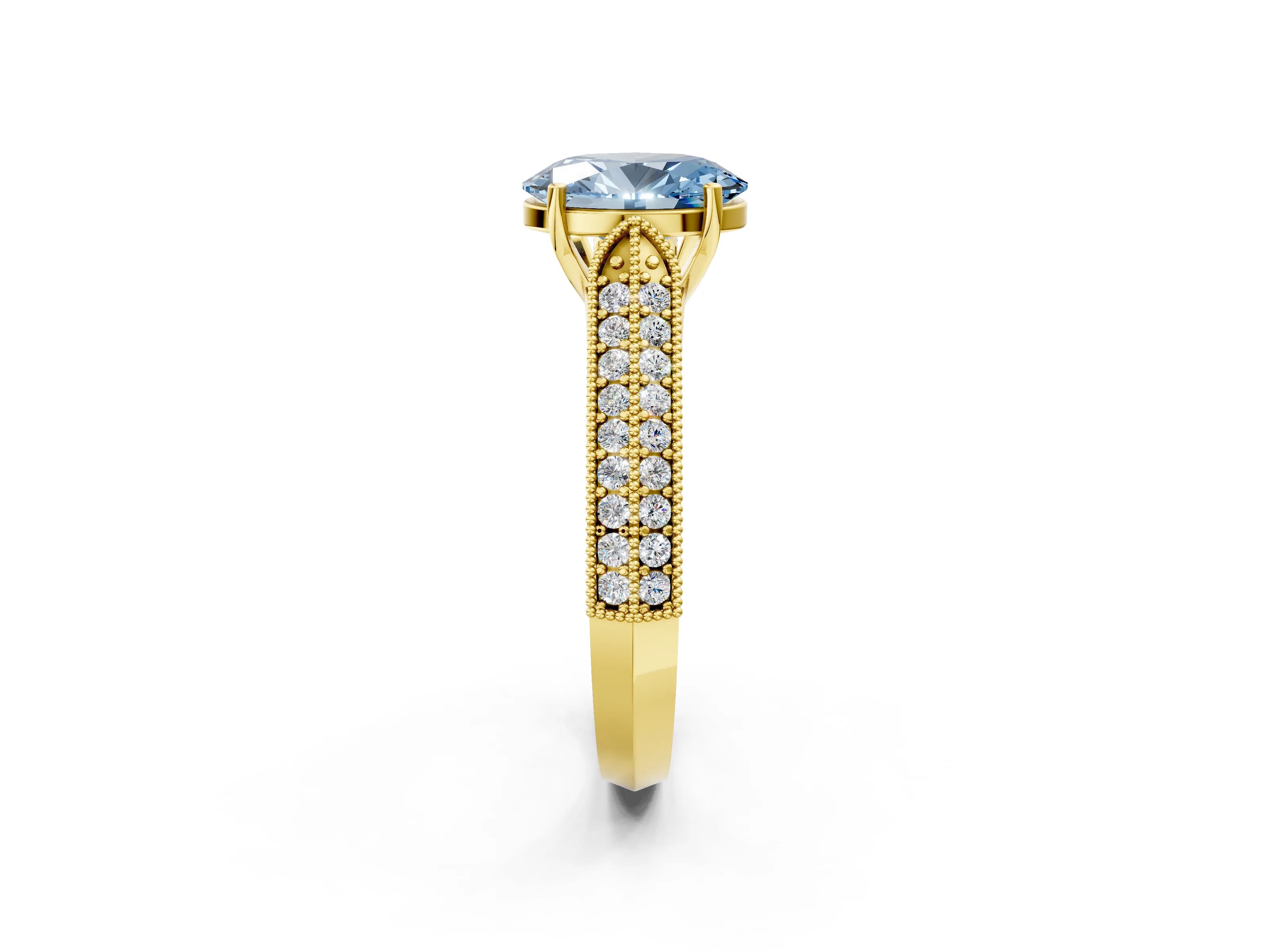 Yellow gold Fancy Blue Oval Cut Cut Pave Split Shank Engagement Ring with Four-Prong Setting_2