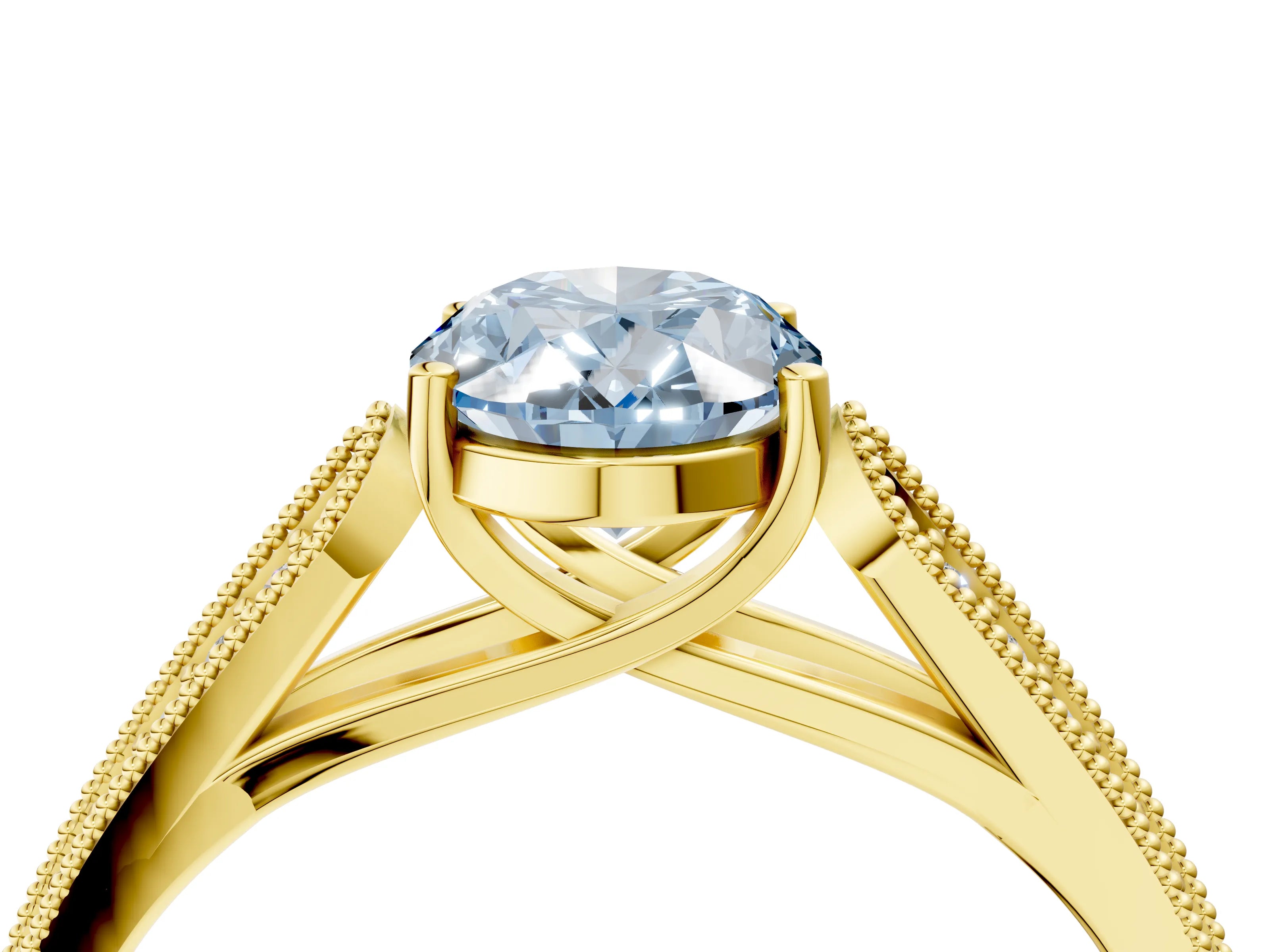 Yellow gold Fancy Blue Oval Cut Cut Pave Split Shank Engagement Ring with Four-Prong Setting_4