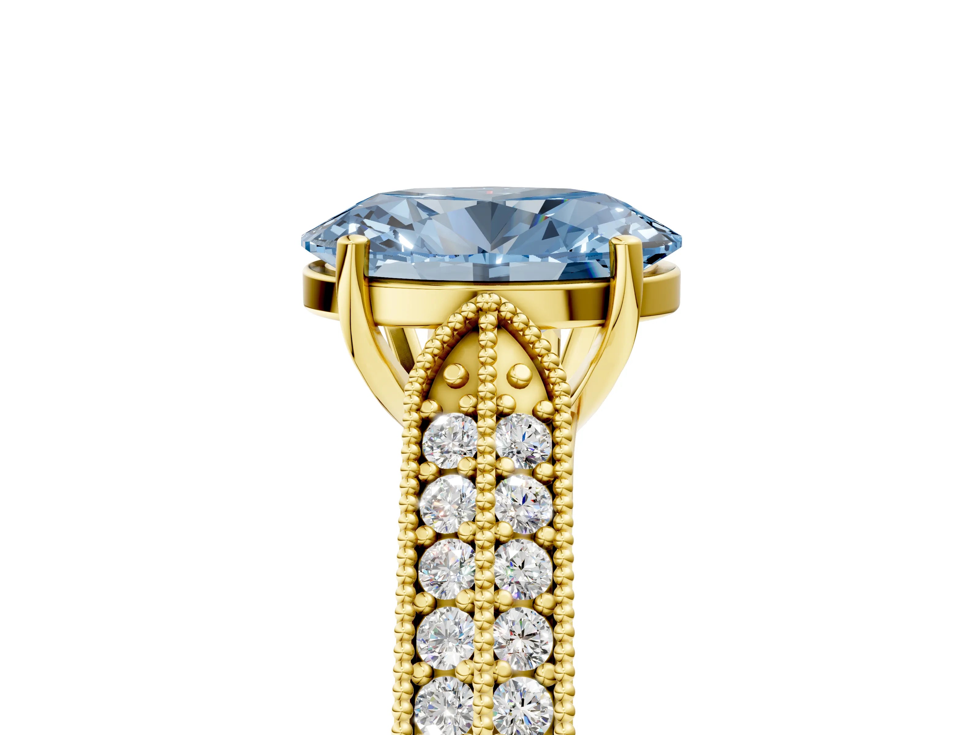 Yellow gold Fancy Blue Oval Cut Cut Pave Split Shank Engagement Ring with Four-Prong Setting_5