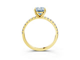 Yellow gold Fancy Blue Oval Cut Diamond Brilliant Solitaire Ring with Pavé Band and Four-Prong Setting_15