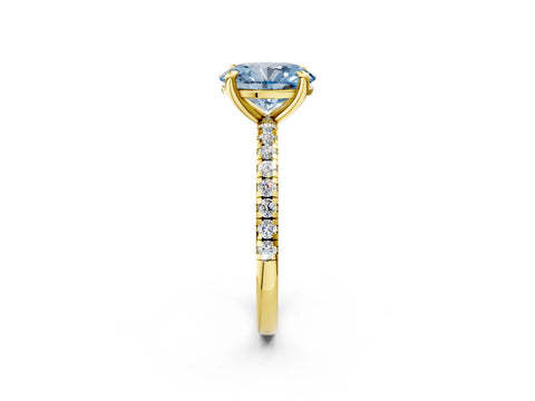 Yellow gold Fancy Blue Oval Cut Diamond Brilliant Solitaire Ring with Pavé Band and Four-Prong Setting_2