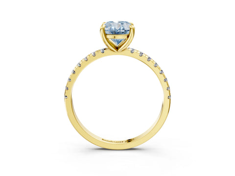Yellow gold Fancy Blue Oval Cut Diamond Brilliant Solitaire Ring with Pavé Band and Four-Prong Setting_3