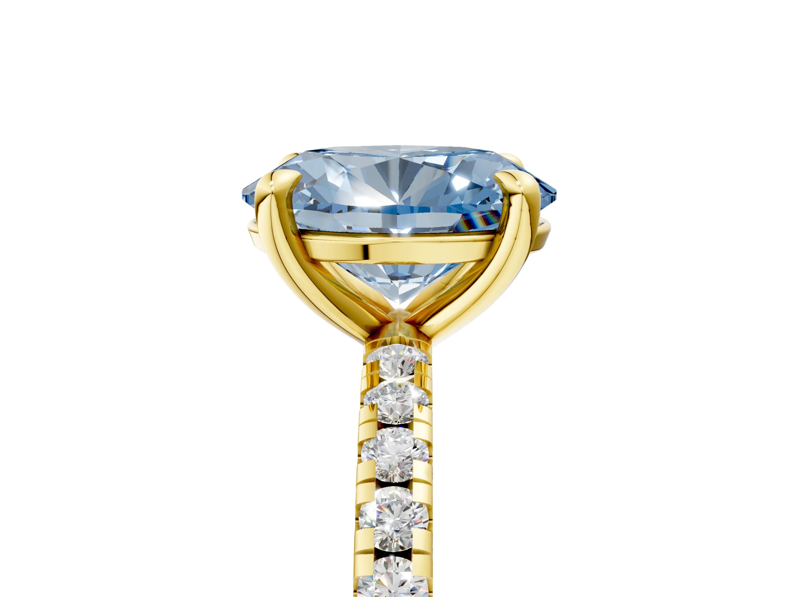 Yellow gold Fancy Blue Oval Cut Diamond Brilliant Solitaire Ring with Pavé Band and Four-Prong Setting_5