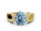 Yellow gold Fancy Blue Oval Cut Diamond Channel Set Solitaire Ring with Four-Prong Setting_12