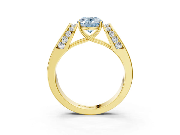 Yellow Gold Oval Channel Set Engagement Ring Setting for Fancy Blue Center with Wide Band