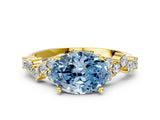Yellow gold Fancy Blue Oval Cut Diamond Cluster Pavé Band with Four-Prong Setting_3