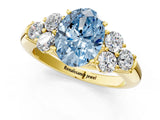 Yellow gold Fancy Blue Oval  Cut Diamond Cluster Ring with Round Accent Stones and Prong Setting on a Classic Band_50